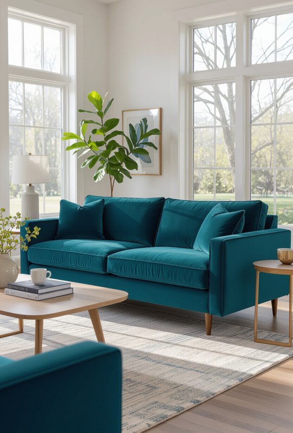 teal sofa cozy focalpoint