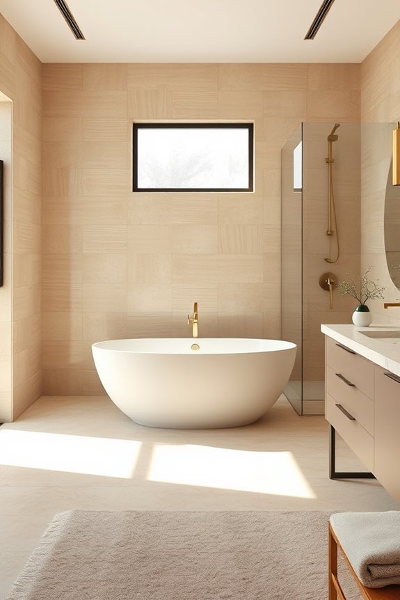 textured beige tiles enhance aesthetics