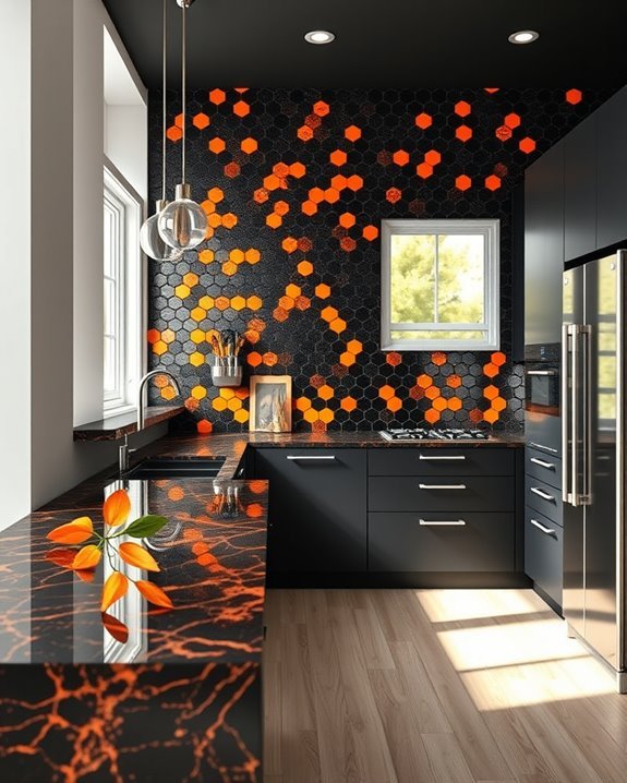textured black and orange
