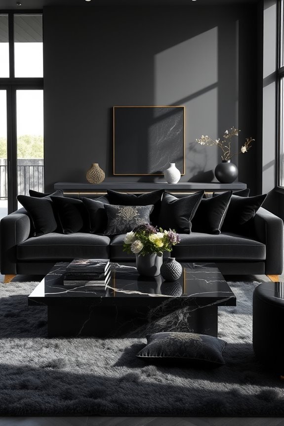 textured black throw pillows