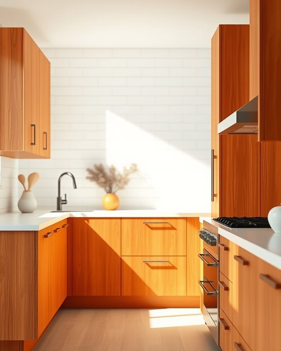 textured burnt orange cabinets