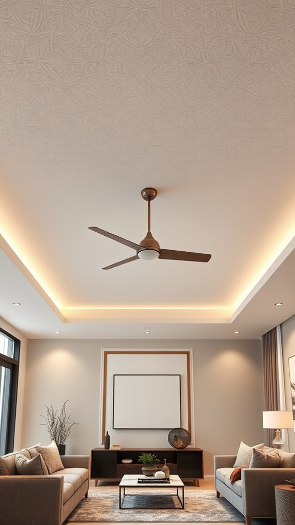 textured ceiling with fan