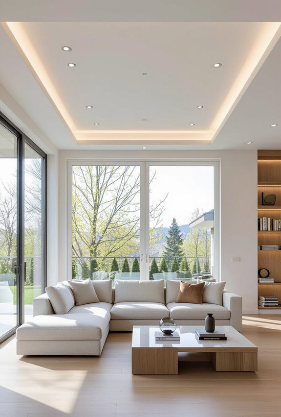 textured ceiling with modular lighting