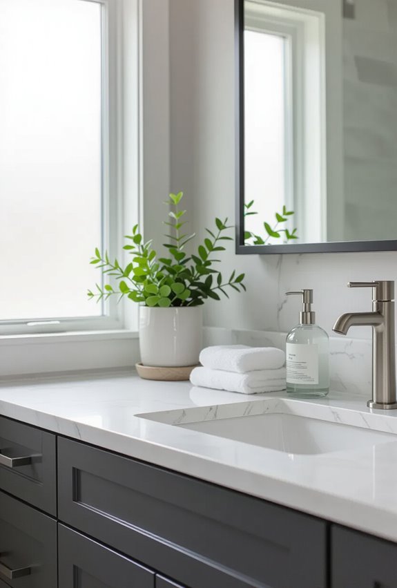 textured charcoal cabinets with metallic