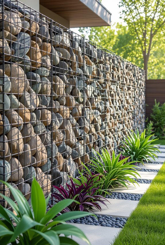 textured gabion stone fence
