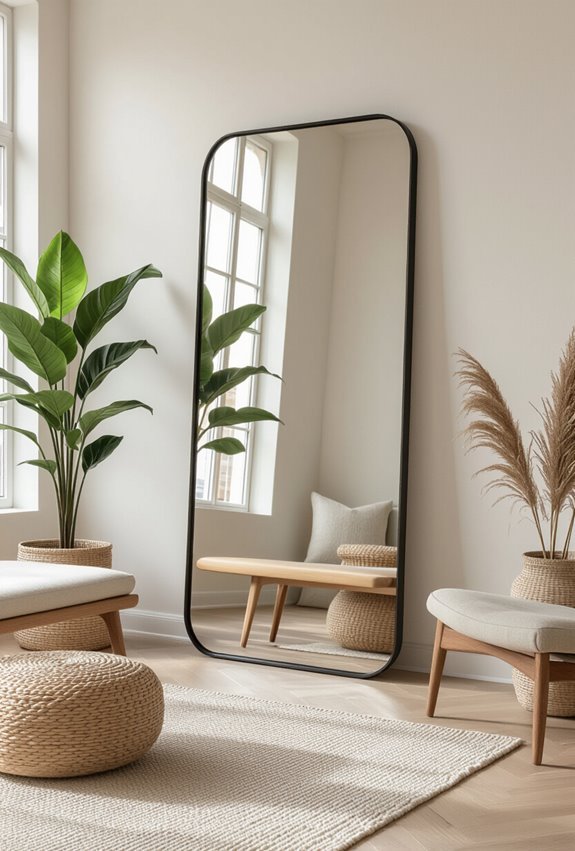 textured leaning mirror vignette