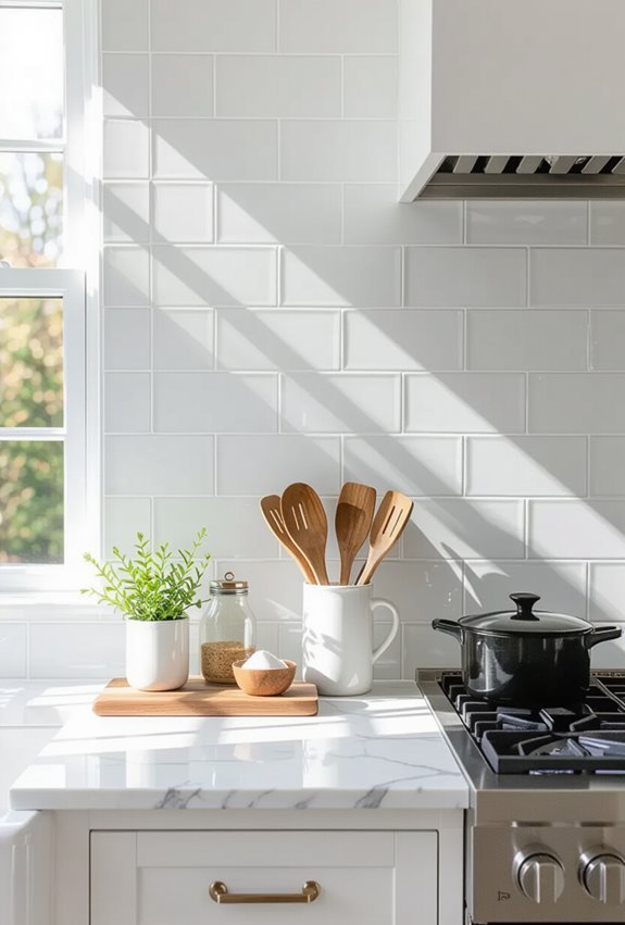 textured subway tiles with colored grout