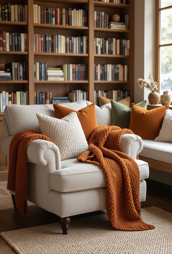 textured throws and cushions