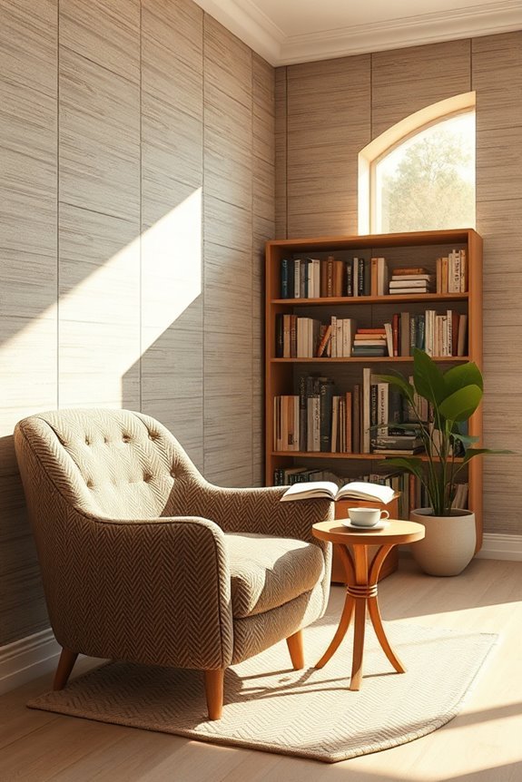textured wallpaper enhances libraries