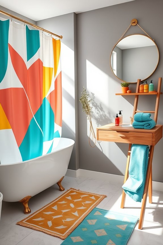 themed towels and mirrors