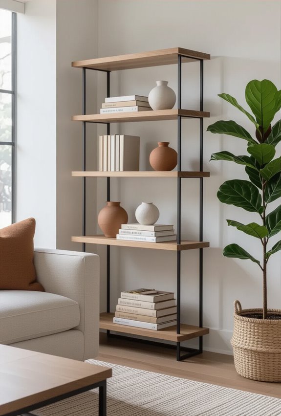 thin staggered open shelves