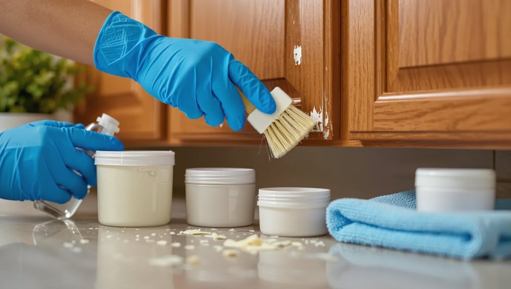 thoroughly clean cabinet surfaces