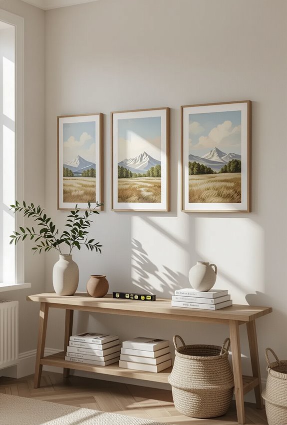 three paintings balanced arrangement