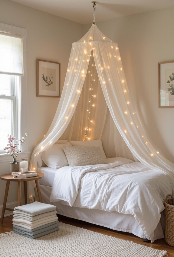 thrifted curtain string light canopy