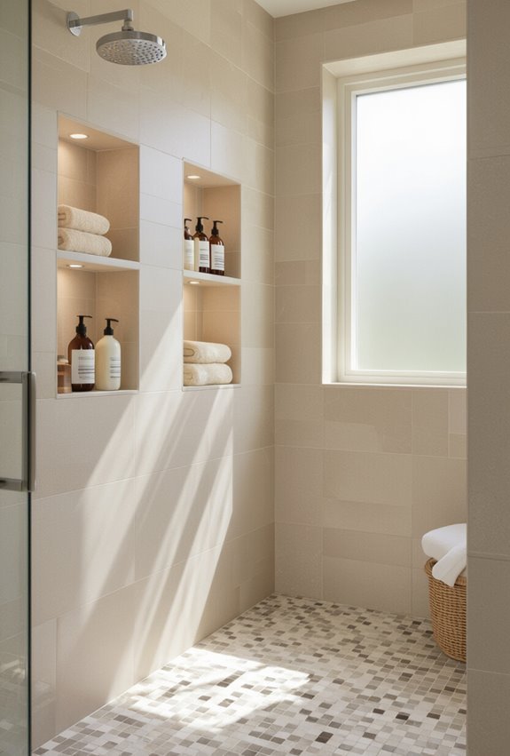 tiled recessed shower and walls