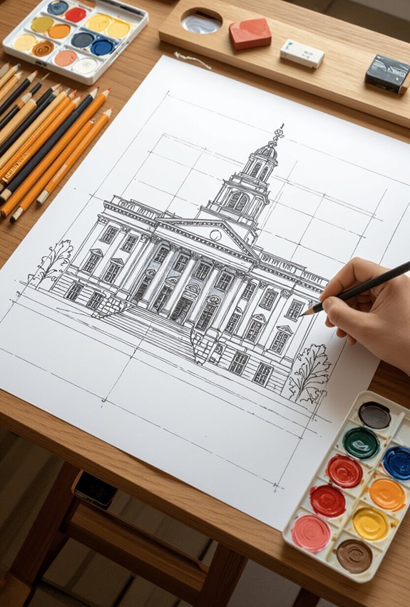 timeless university architectural landmark sketches