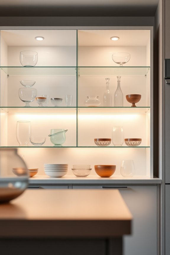 transformative glass shelf lighting