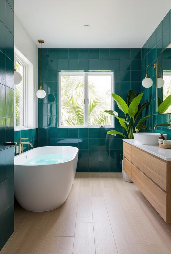 tropical foliage and ocean tiles