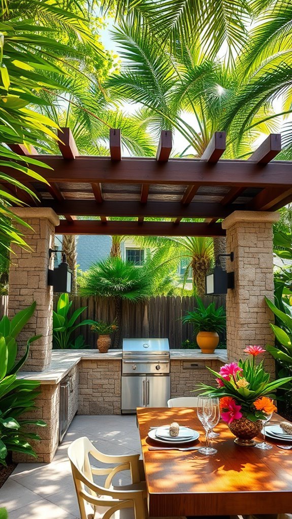 tropical kitchen with pergola