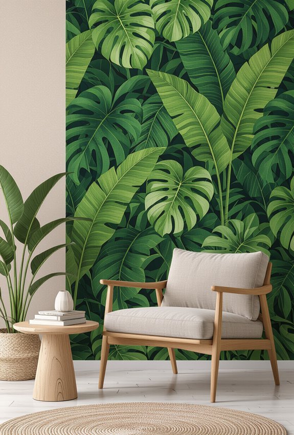 tropical leaf accent wall