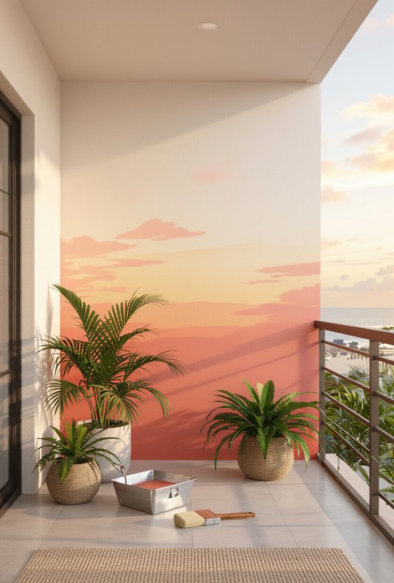 tropical sunset coral gradient palms