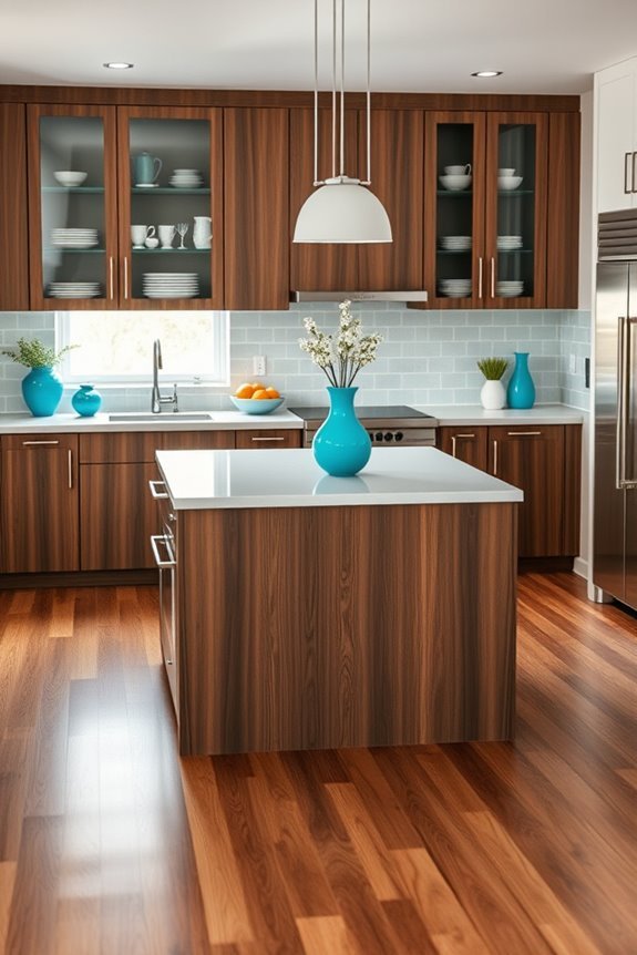 turquoise and dark walnut