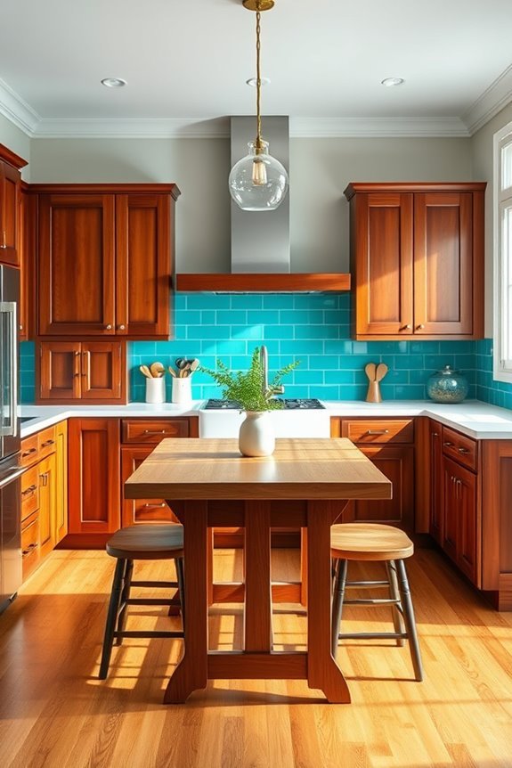 turquoise and mahogany contrast