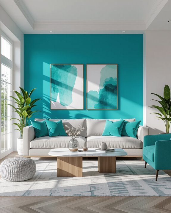 turquoise gray contrast energizes spaces