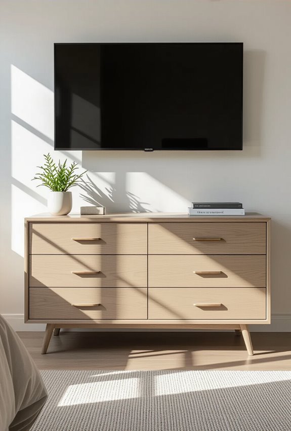 tv mounted above dresser