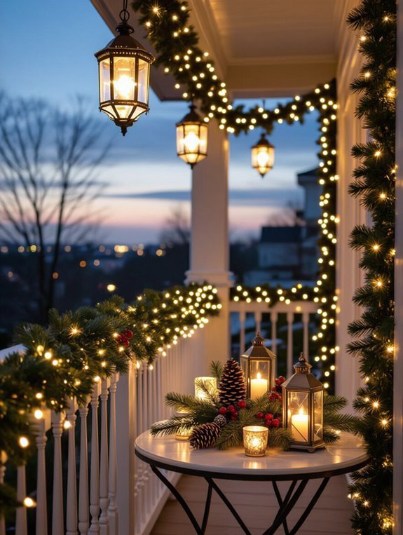 twinkling balcony holiday lighting