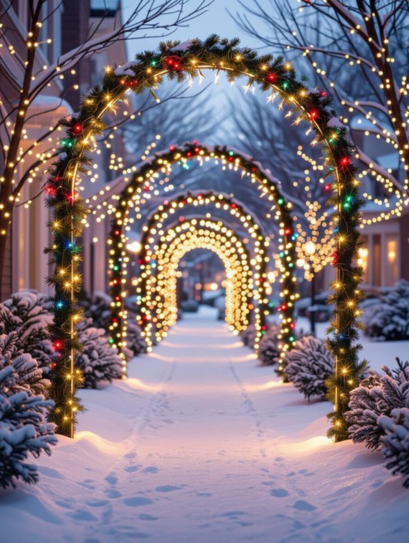 twinkling festive light arches