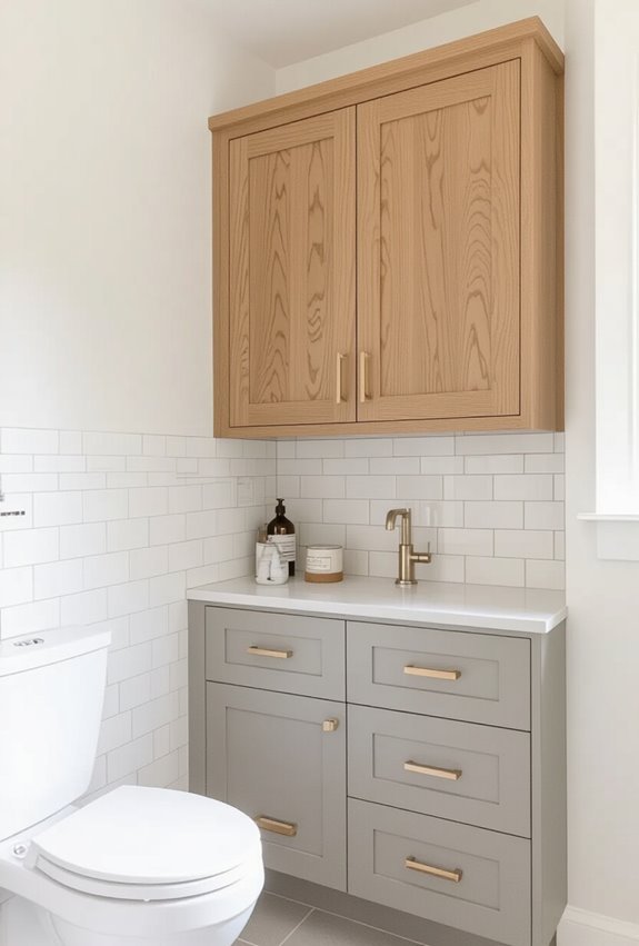 two tone above toilet cabinet