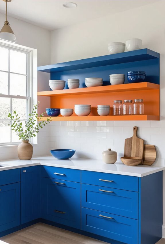 two tone blue orange shelving