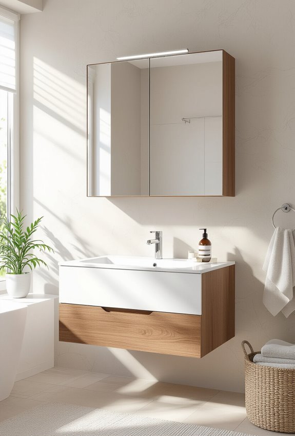 two tone textured mirrored storage