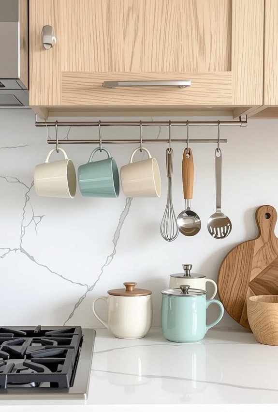 under cabinet mug and utensil storage