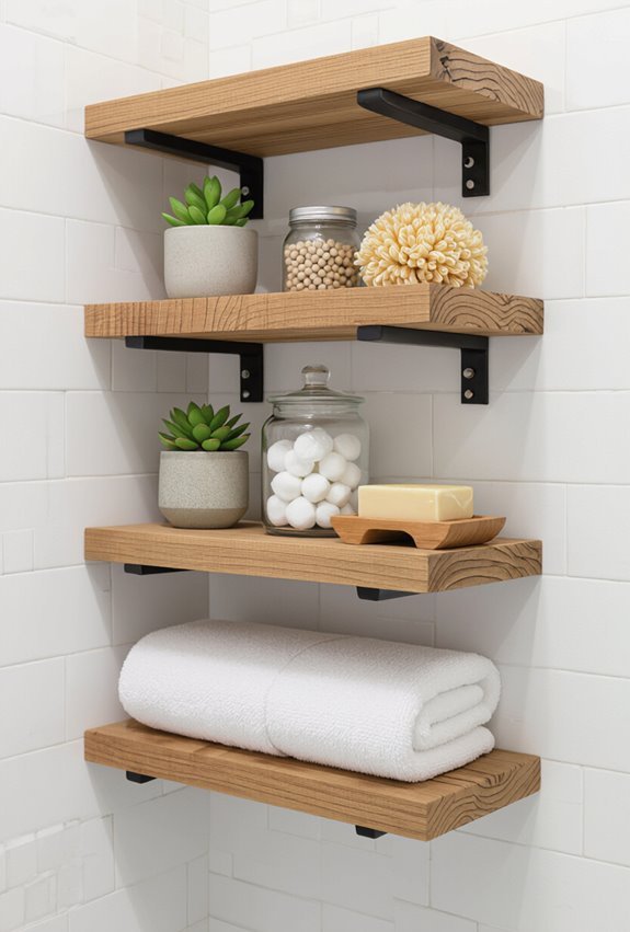 upcycled rustic bathroom shelves