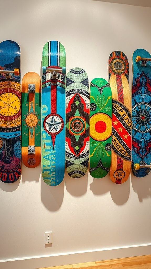 upcycled skateboard wall art