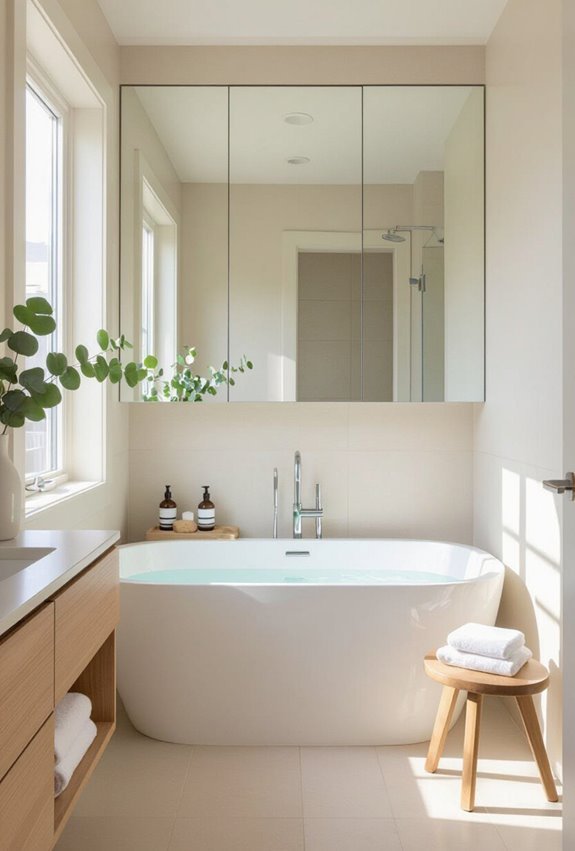 use mirrored cabinets to expand