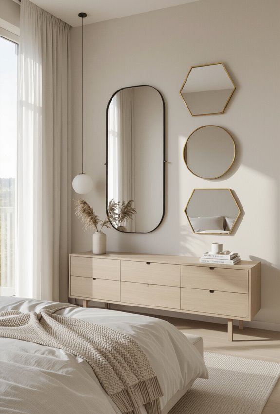 varied shaped mirrors for depth