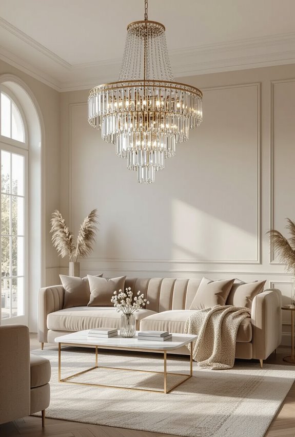 velvet accents under chandelier