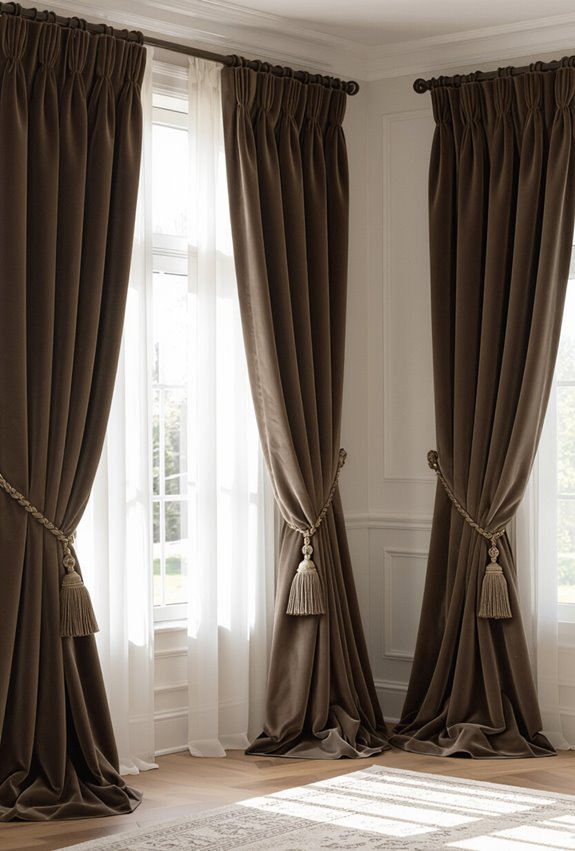 velvet drapery with ornate tiebacks