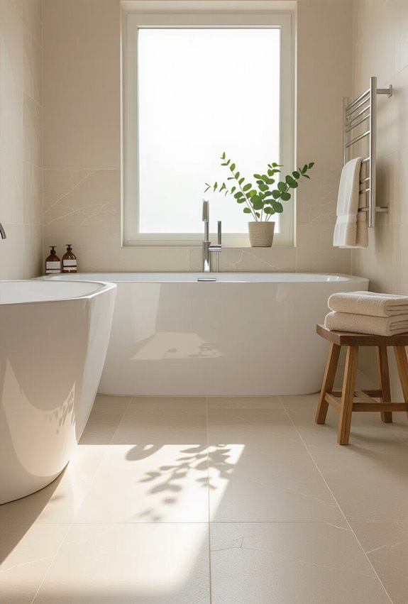 versatile warm neutral bathroom tiles