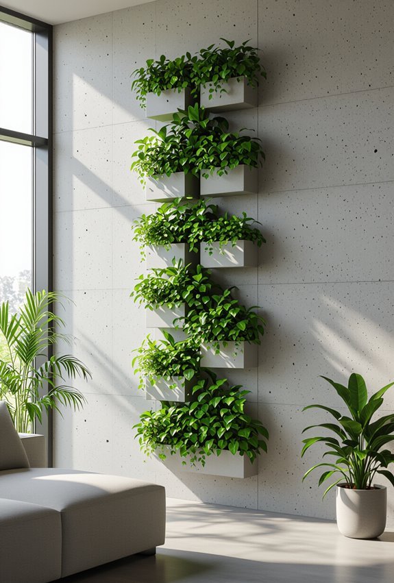 vertical gardens on concrete walls