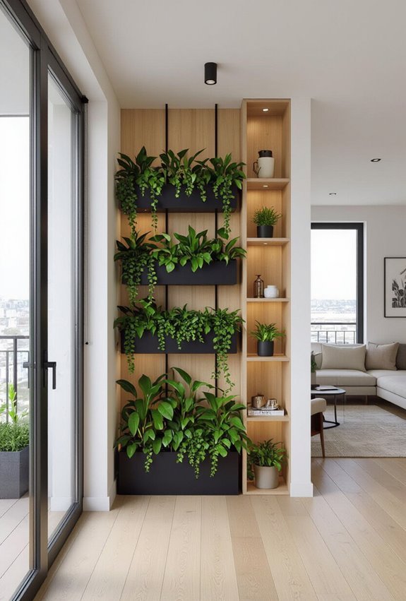 vertical shelving and planters