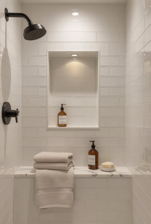 vertical subway tile niche