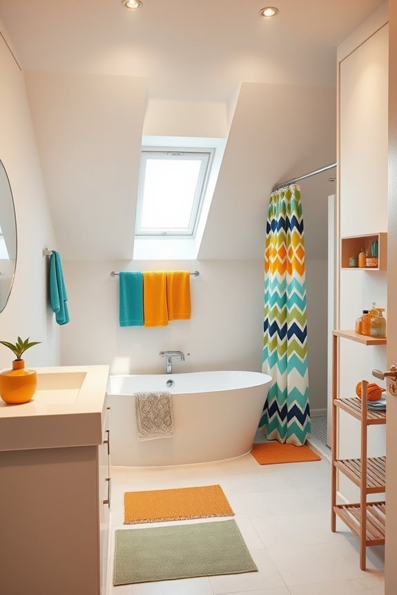 vibrant accents enhance bathrooms