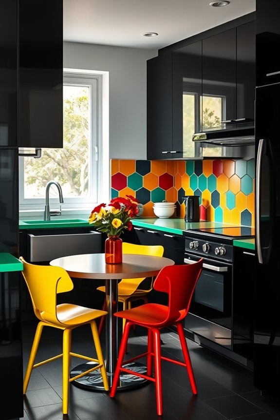 vibrant accents enhance kitchens