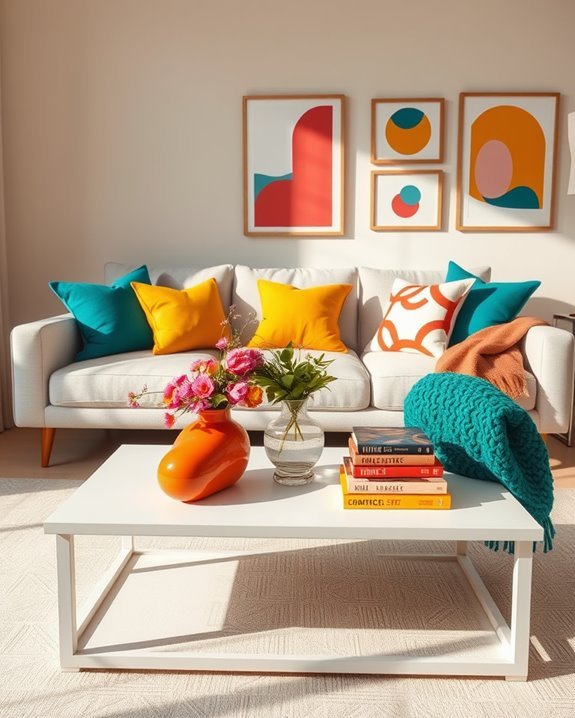 vibrant accessories enhance decor