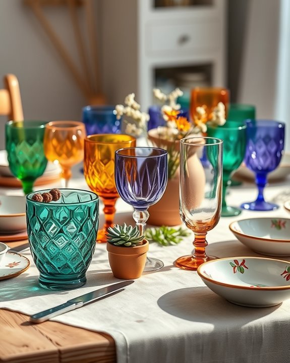 vibrant artistic glassware display