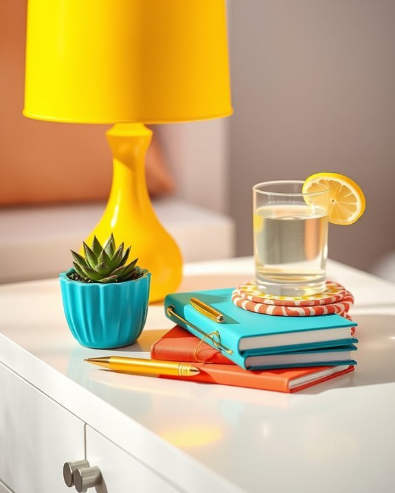 vibrant bedside table accents